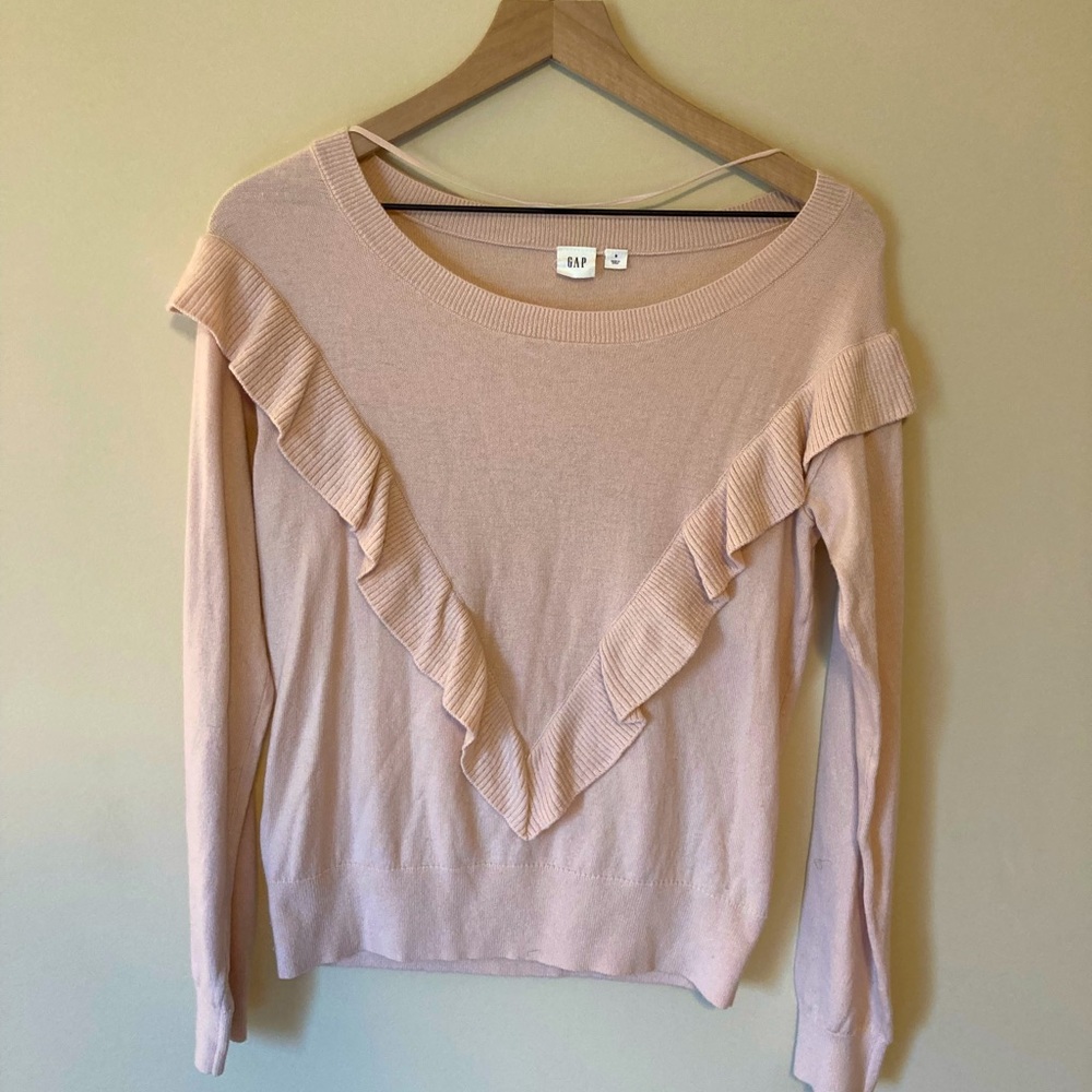 Gap Merino Blend Sweater Pink Ruffled S